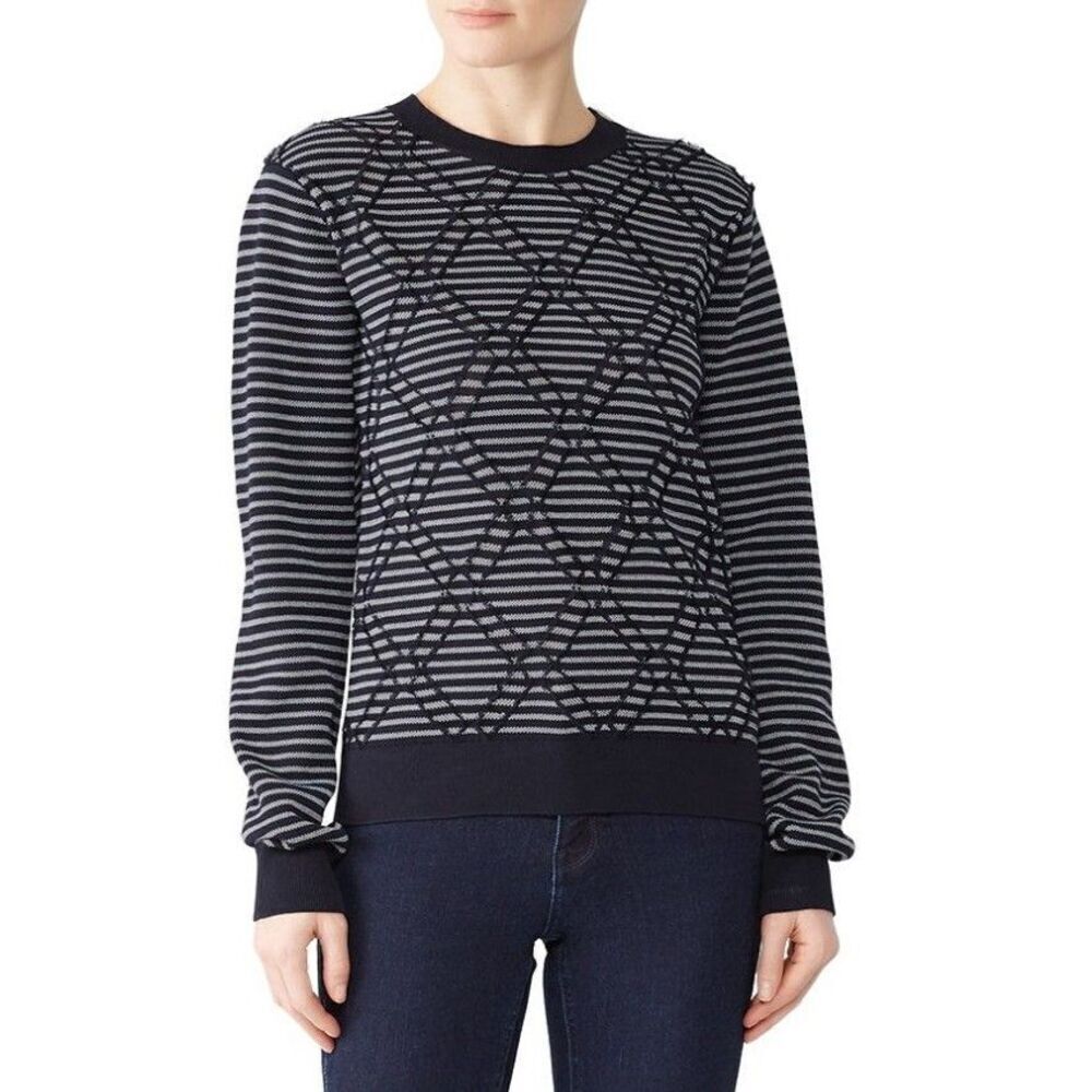 Derek Lam 10 Crosby Navy Geo Print Pullover Cotton Sweater S